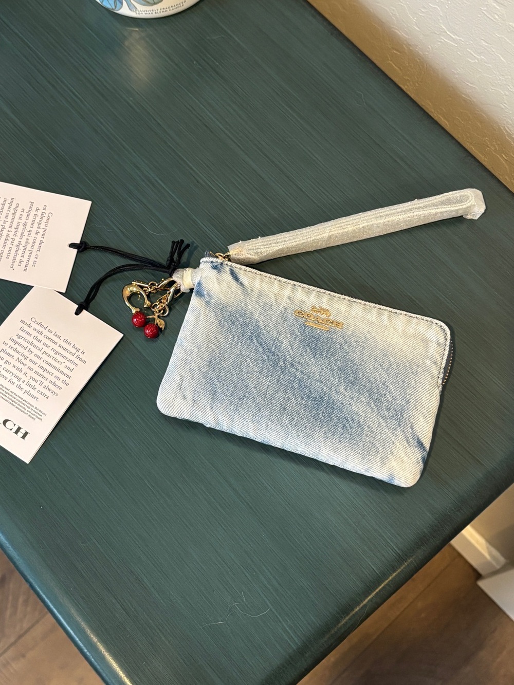 Coach Loved Denim Indigo Blue with Coach Cherry 🍒 & Signature C Gold Charms! NEW - Picture 6 of 10